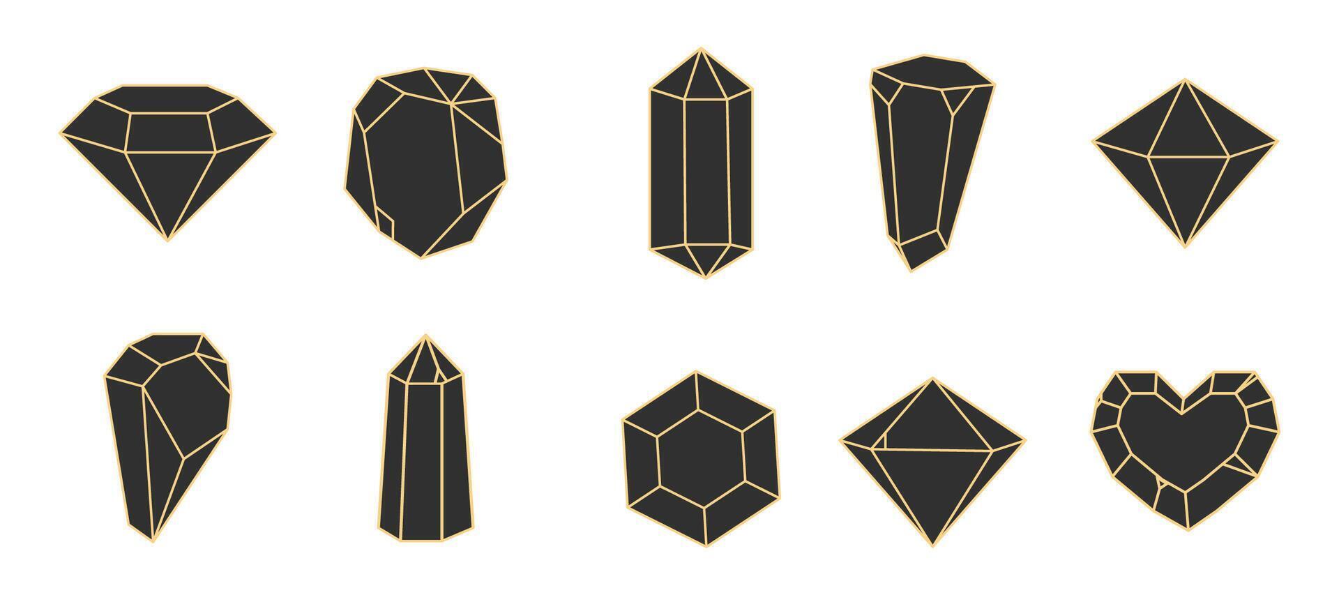 Crystal gemstone polygon stone, contour gem, polyhedron minimal. Elegant outline geometric quartz, jewel. Mineral linear icon. vector