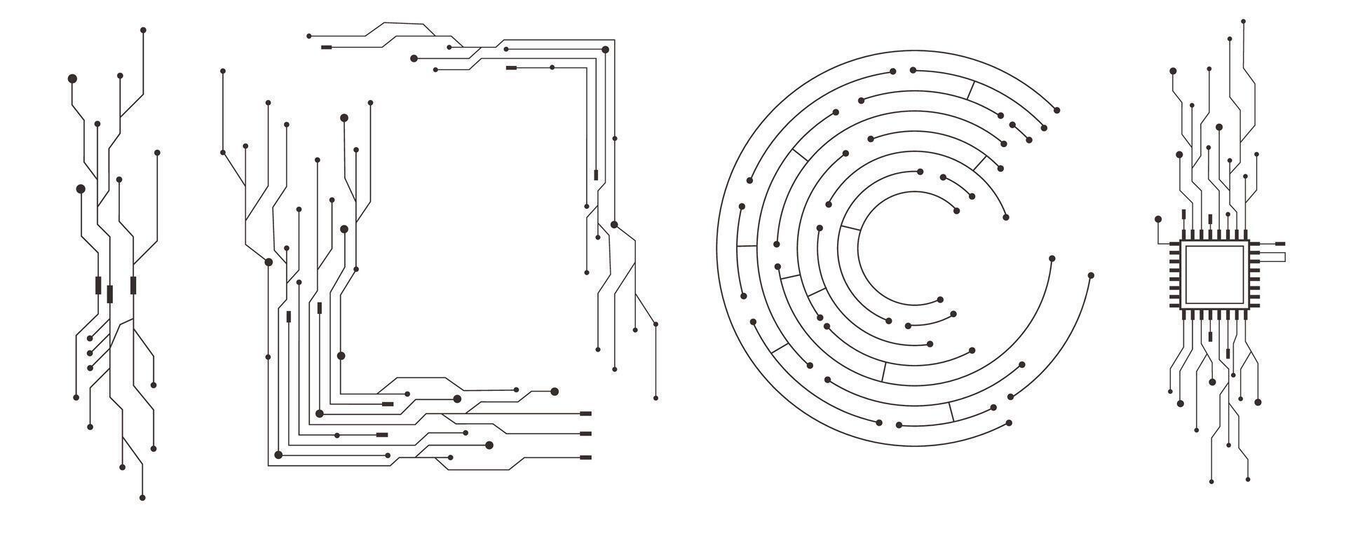 Circuit board line microchip, software. Integrated motherboard, connections. Innovative Electronic Network. Technology background, design elements geometric and connection system. vector