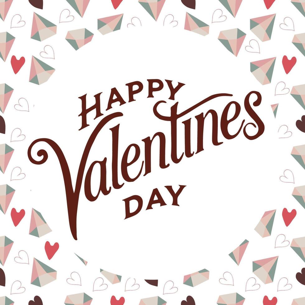 Valentines Day romantic seamless pattern with lettering Happy Valentine's Day. vector