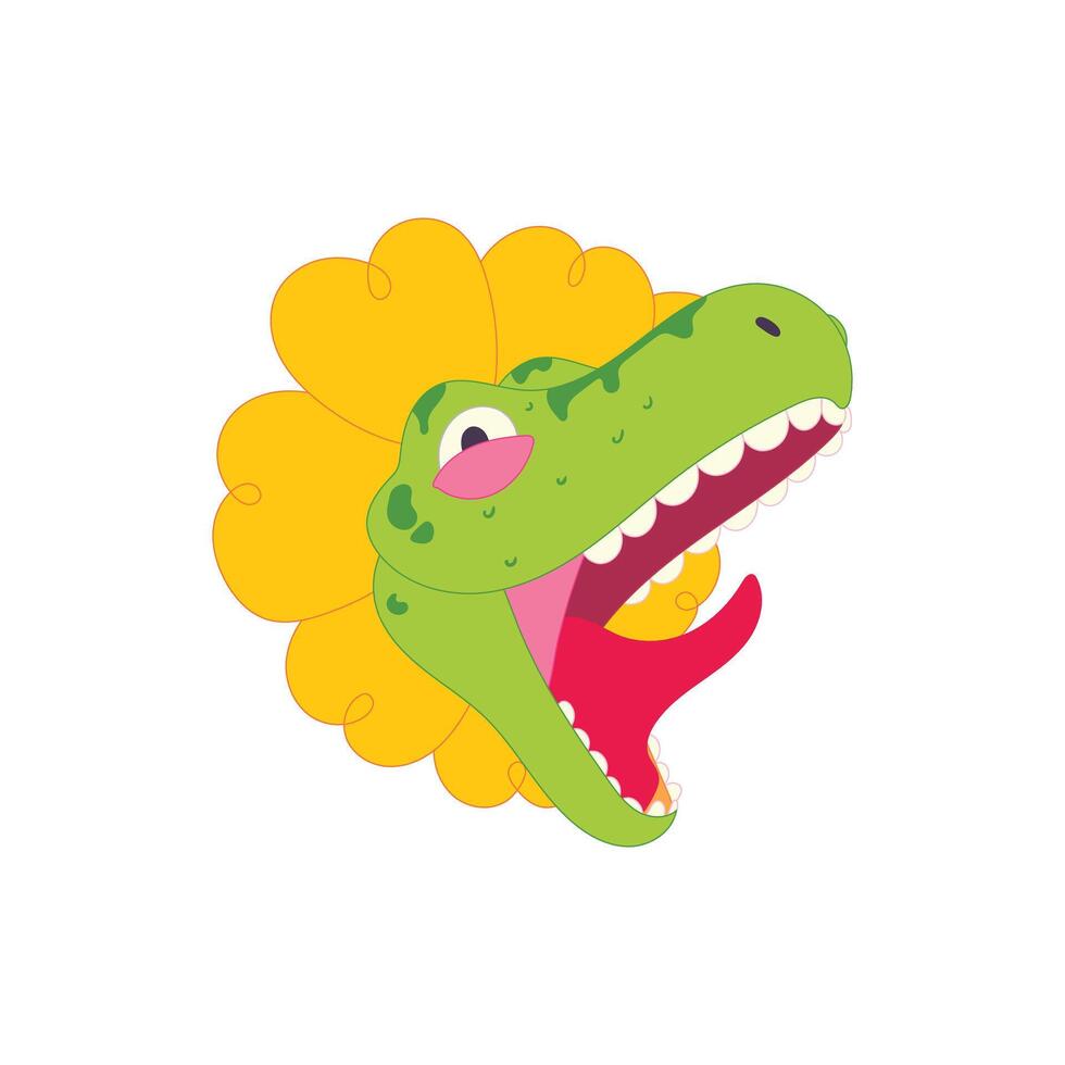 cartoon illustration of raptor head with sunflower vector