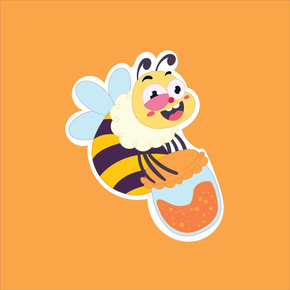 a cute bee carrying a jar of honey vector