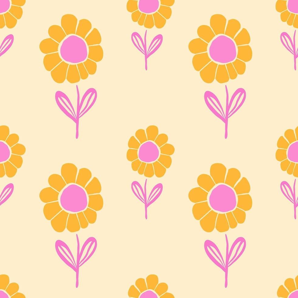 Seamless vintage pattern with abstract sunflowers vector