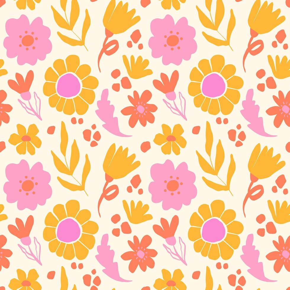 Vintage seamless pattern with abstract flowers and leaves vector