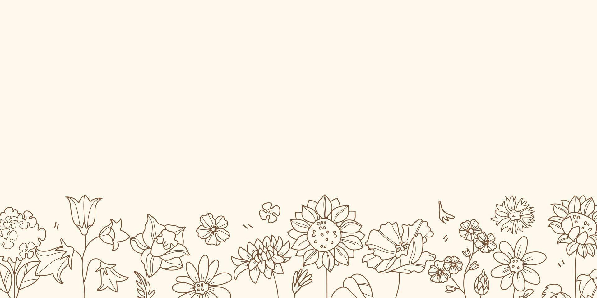 Horizontal floral banner with wildflowers on light background vector