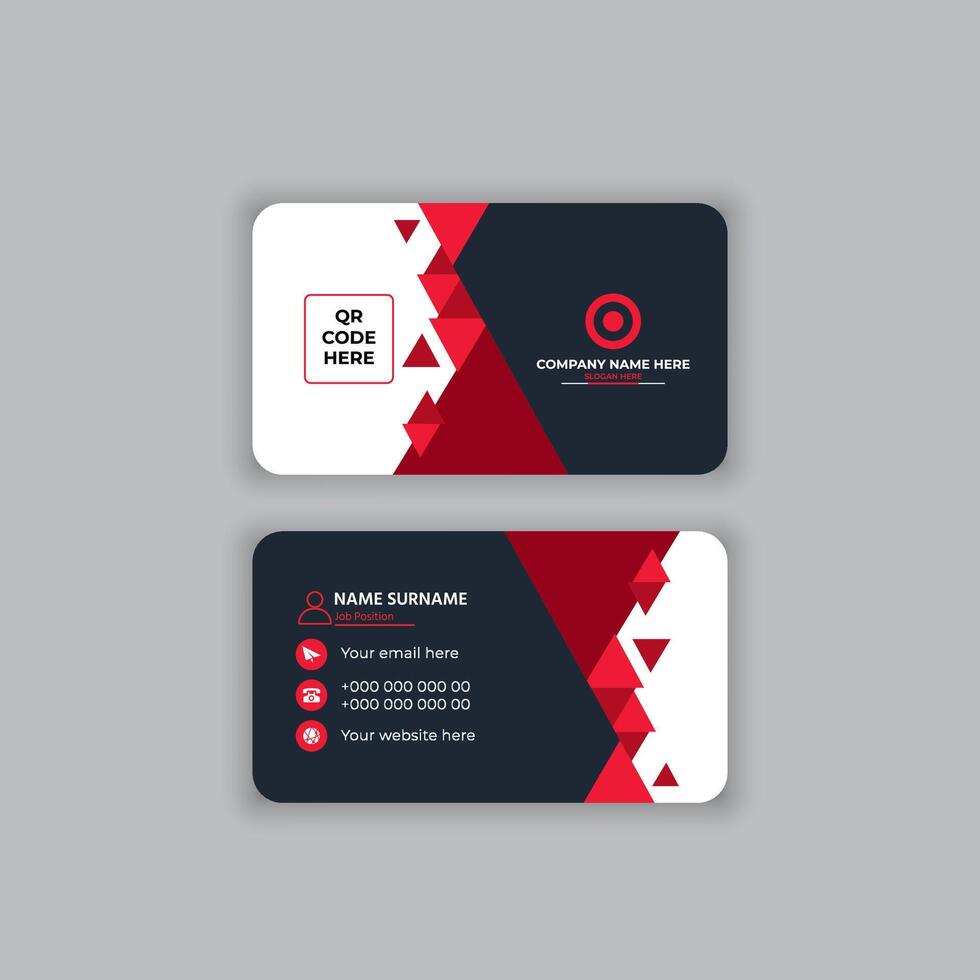 Red and black modern creative business card and name card, horizontal simple clean template design, layout in rectangle size. vector
