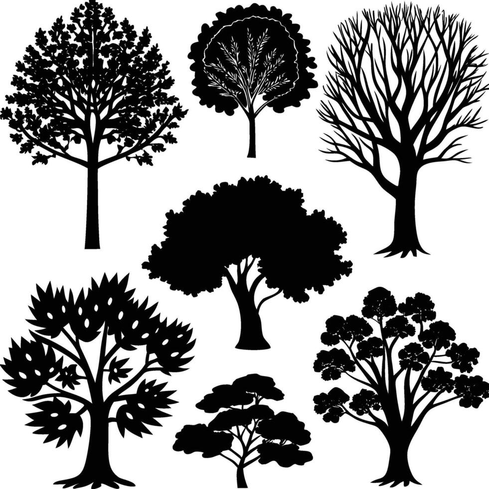 different types of trees silhouette vector