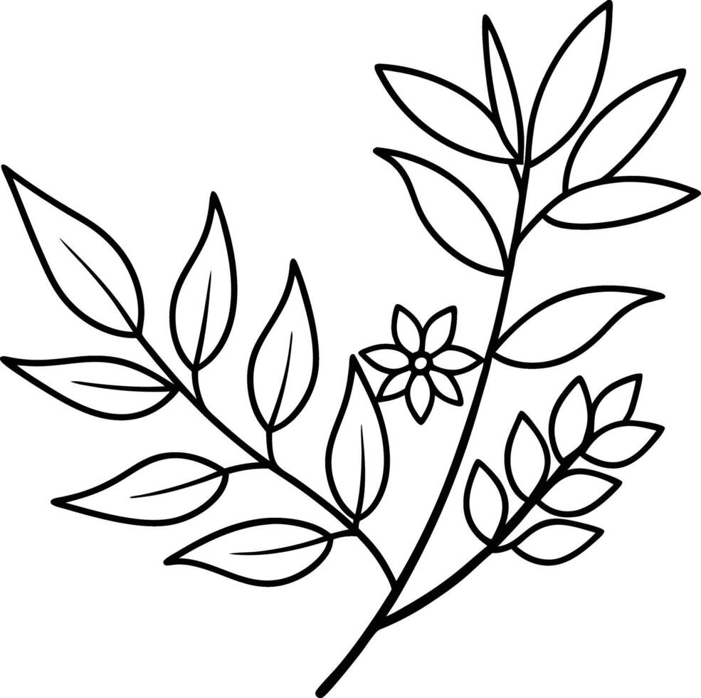 Decorative branch illustration leaves line art vector