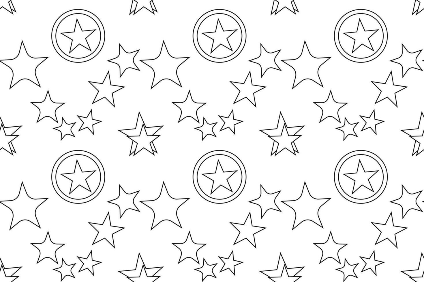 Black and white seamless pattern with stars and stars inside circles, perfect for childrens coloring pages. vector