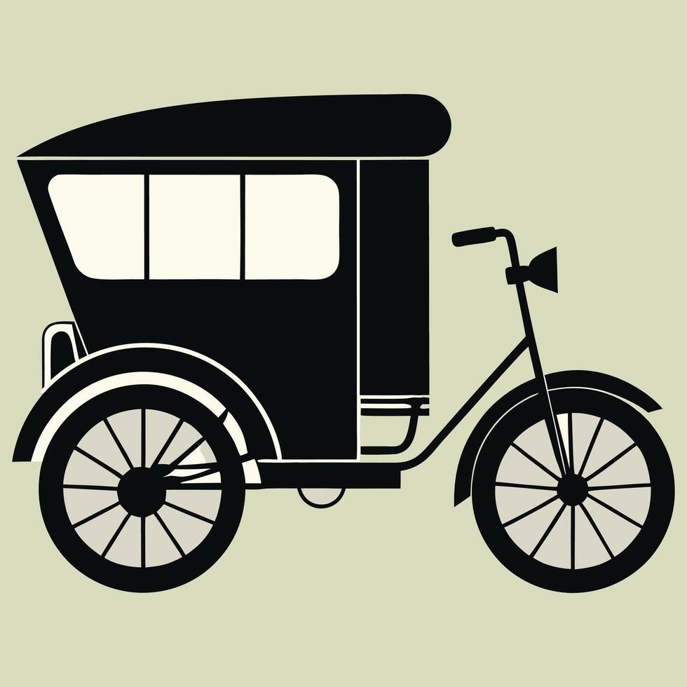 Rickshaw becak bandung west Tricycle vehicle Isolated on white background vector