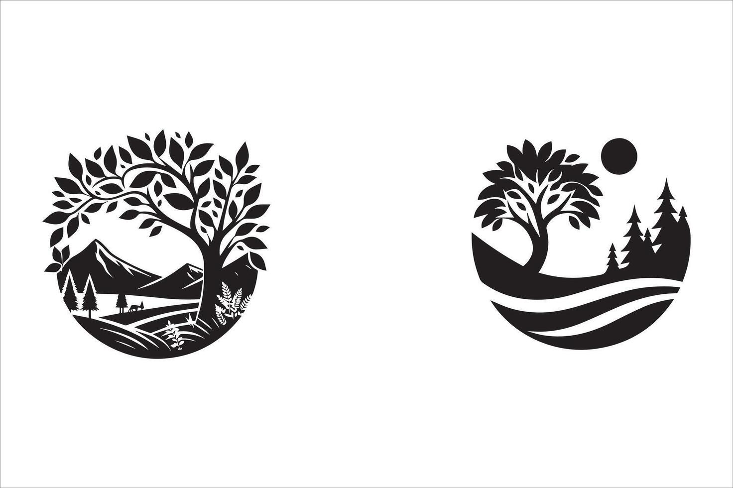Two different logos for a forest and a lake vector