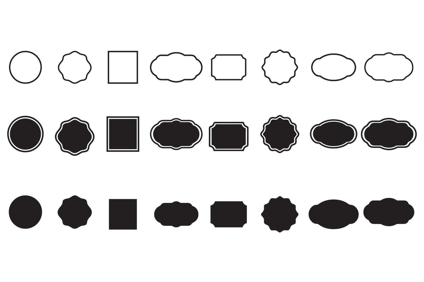 A set of black and white oval shapes vector