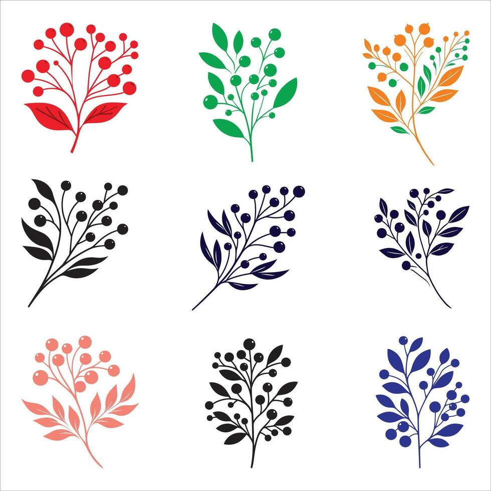 A set of different colored leaves and berries vector