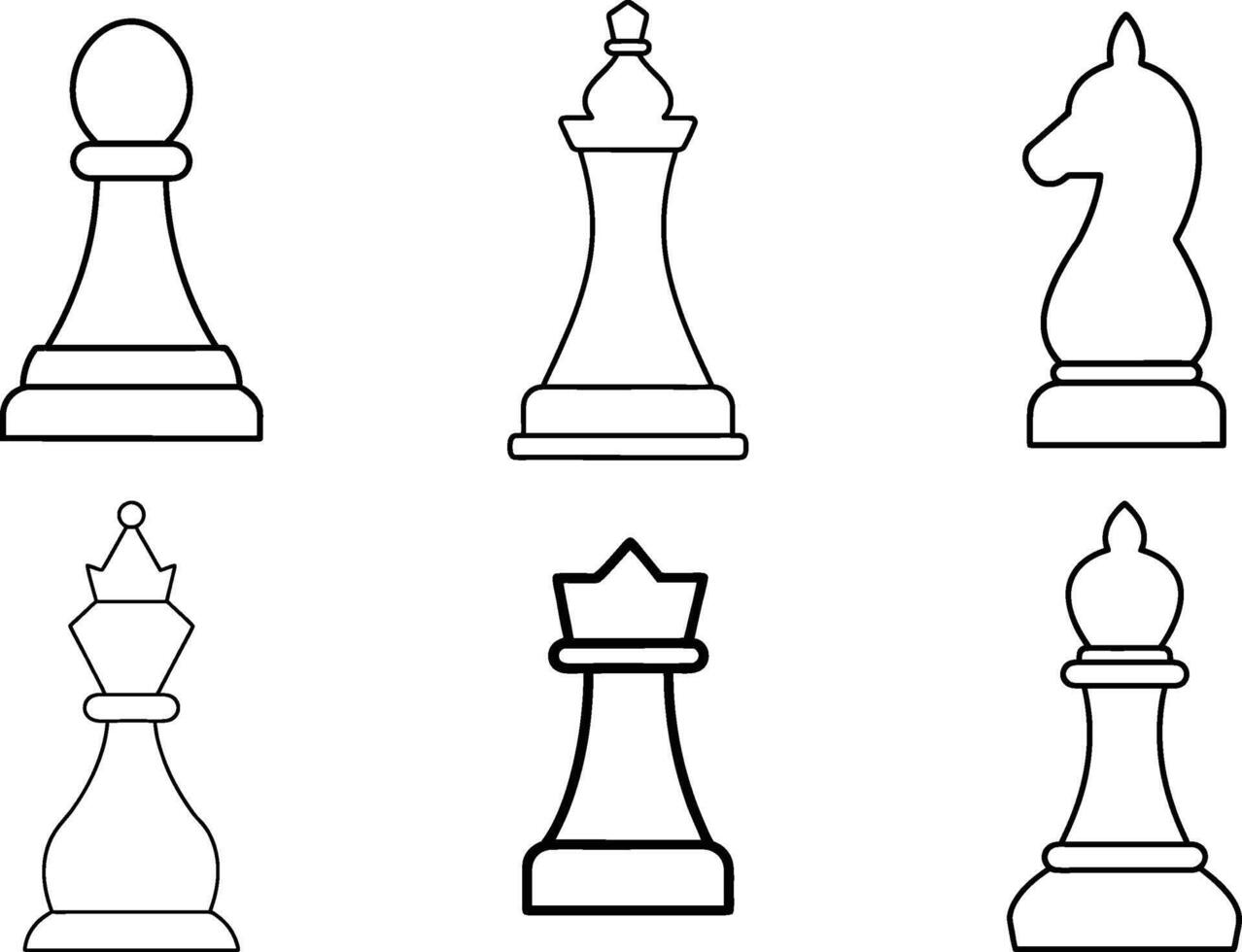 Chess Pieces Icon Set Clipart With Black Lines On A White Background vector