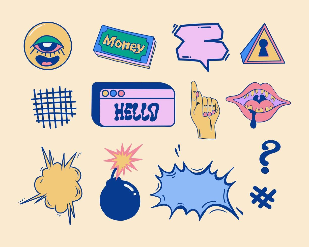 Vintage sign symbol and icon collection set clip art template sticker poster element print art editable vector