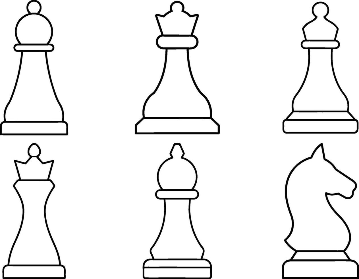Icon Set Of Chess Pieces Clipart With Black Lines On A White Background vector