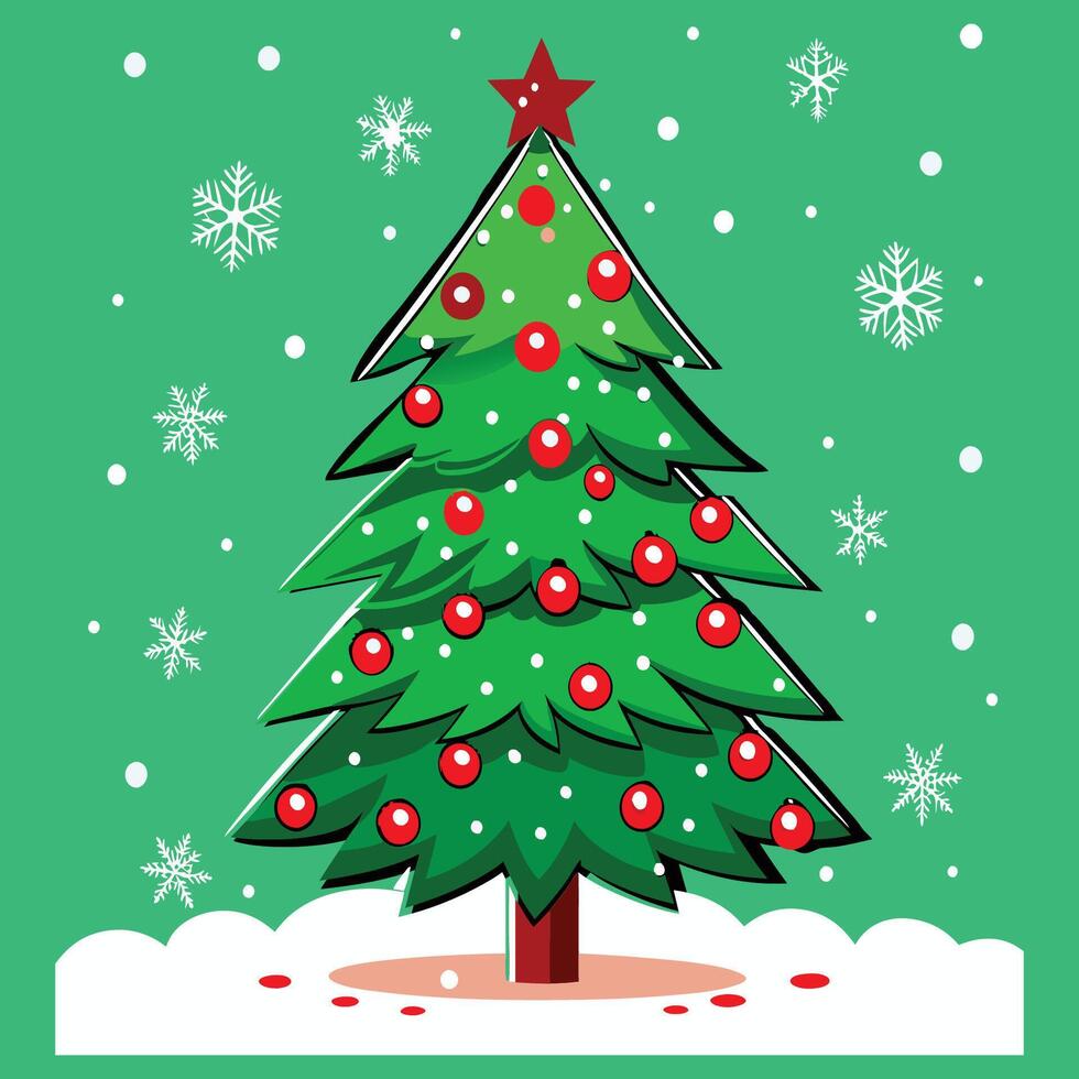 Traditional Christmas Tree with Star and Snowfall vector