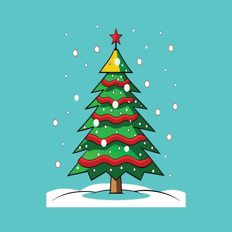 Festive Green Tree Adorned with Stars and Snowflakes vector