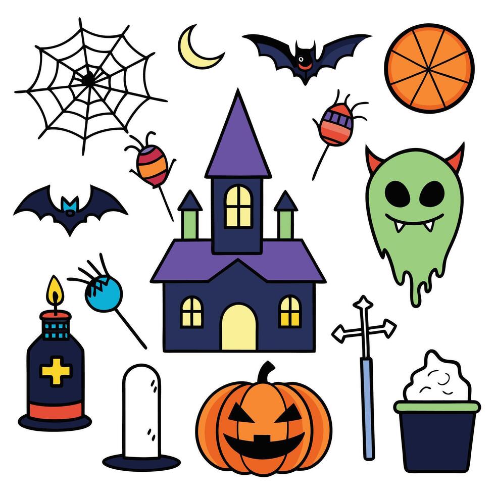 Spooky Halloween Icons and Characters Collection vector