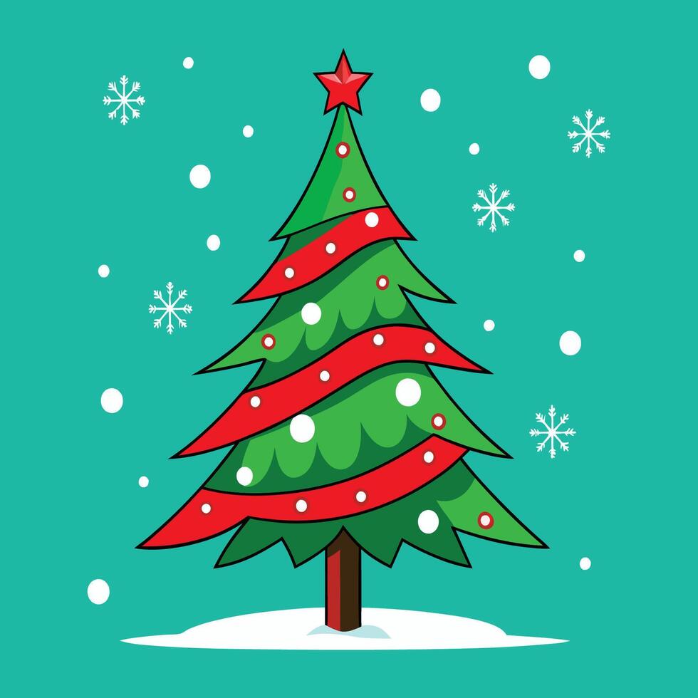 Festive Christmas Tree with Red Ribbon and White Snow vector