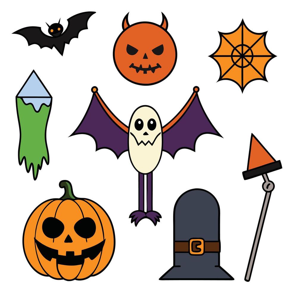Playful Halloween Icons with Spooky Fun vector
