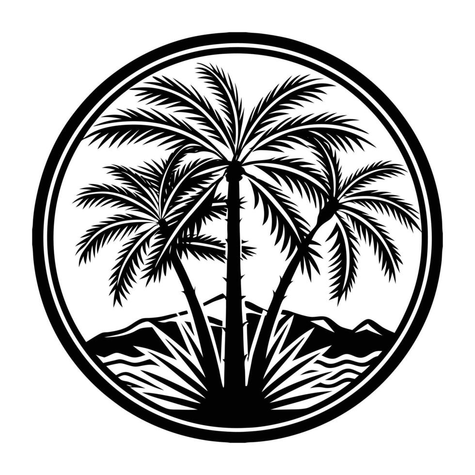 Palm trees in a circle with mountains in the background vector