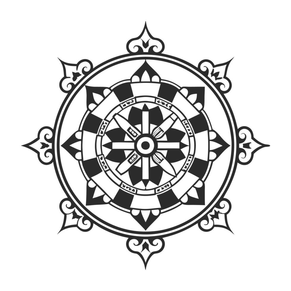 A black and white design of a mandala vector