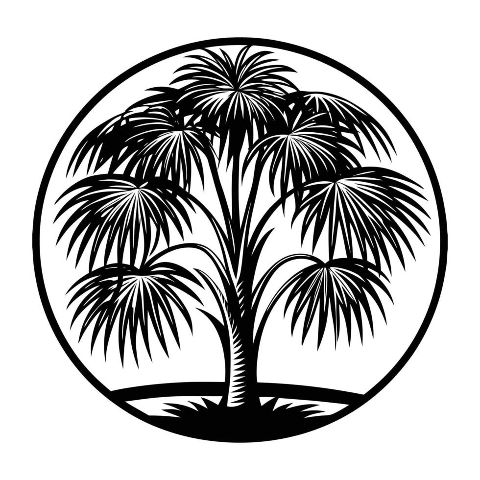 A black and white palm tree in a circle vector