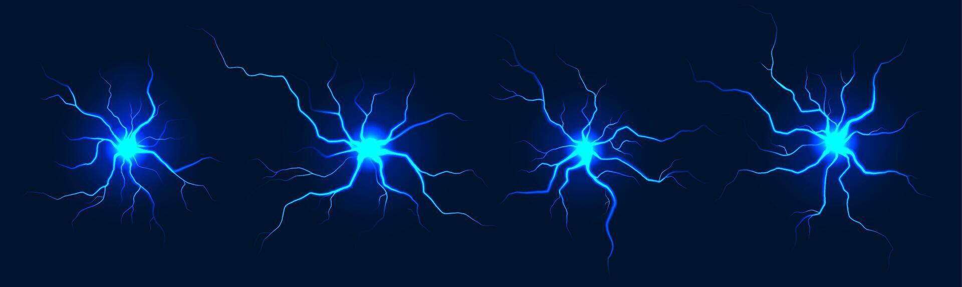 Lightning balls. Flash light thunder spark, electric blast storm or thunderbolt with radial rays. Sparking thunderbolt explosion. Plasma burst realistic set vector