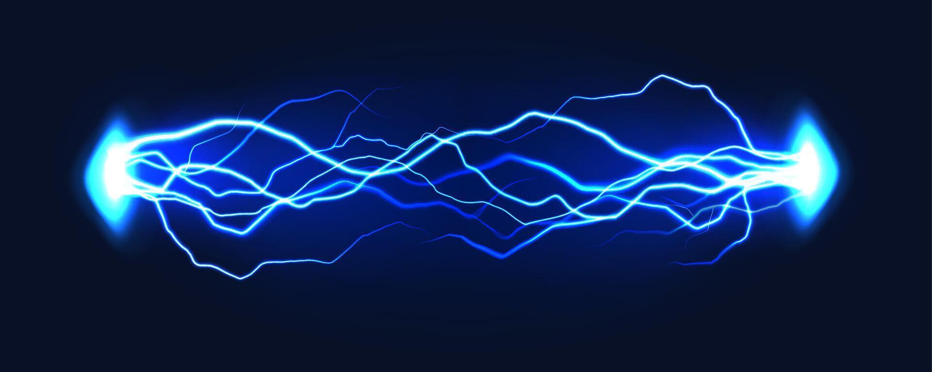 Electric discharge. Thunder bolts blue lightning, electric shock glowing flash effect. Power electrical energy lightning. concept vector