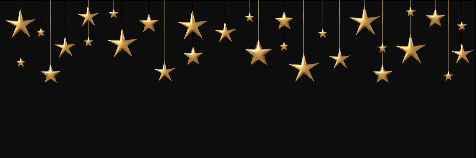Christmas hanging stars. 3D golden stars on strings. Christmas falling star banner. starry night background vector