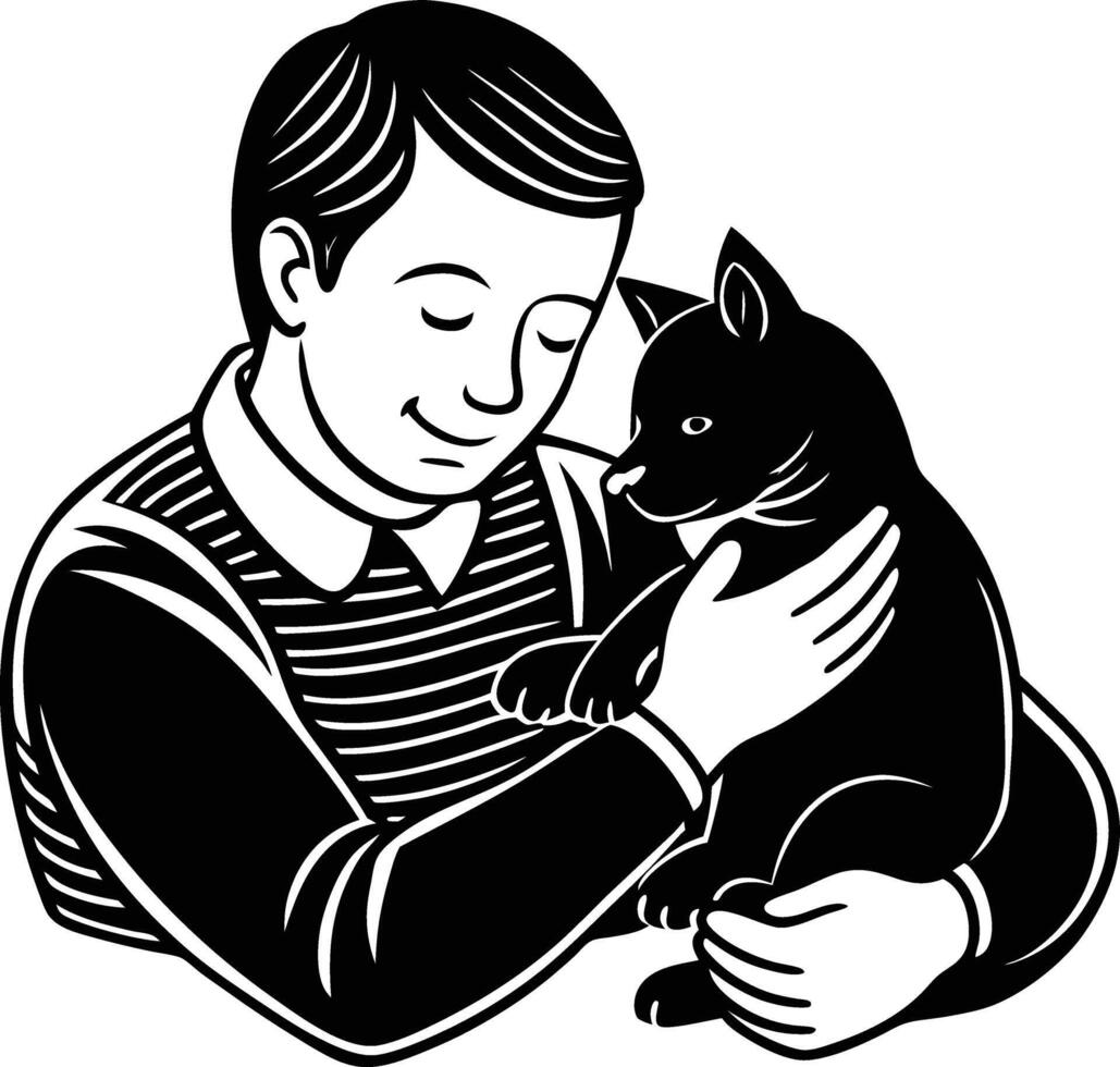 A man holding a cat in his arms vector