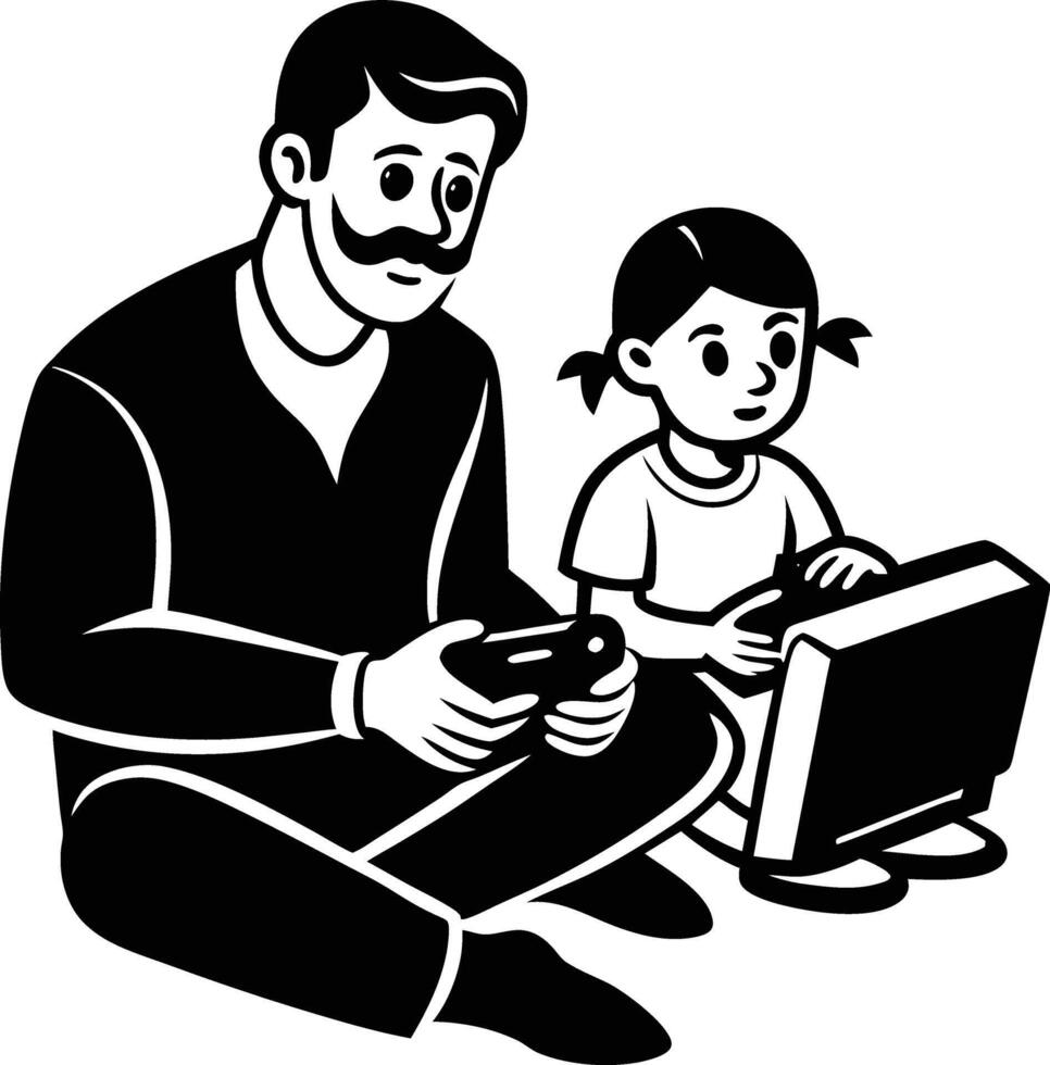 Father and daughter playing games vector