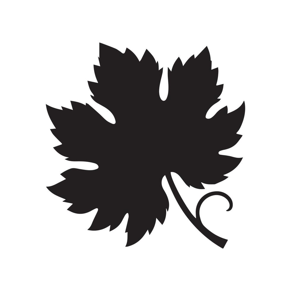 Grape leaf black silhouette isolated on white background. illustration vector