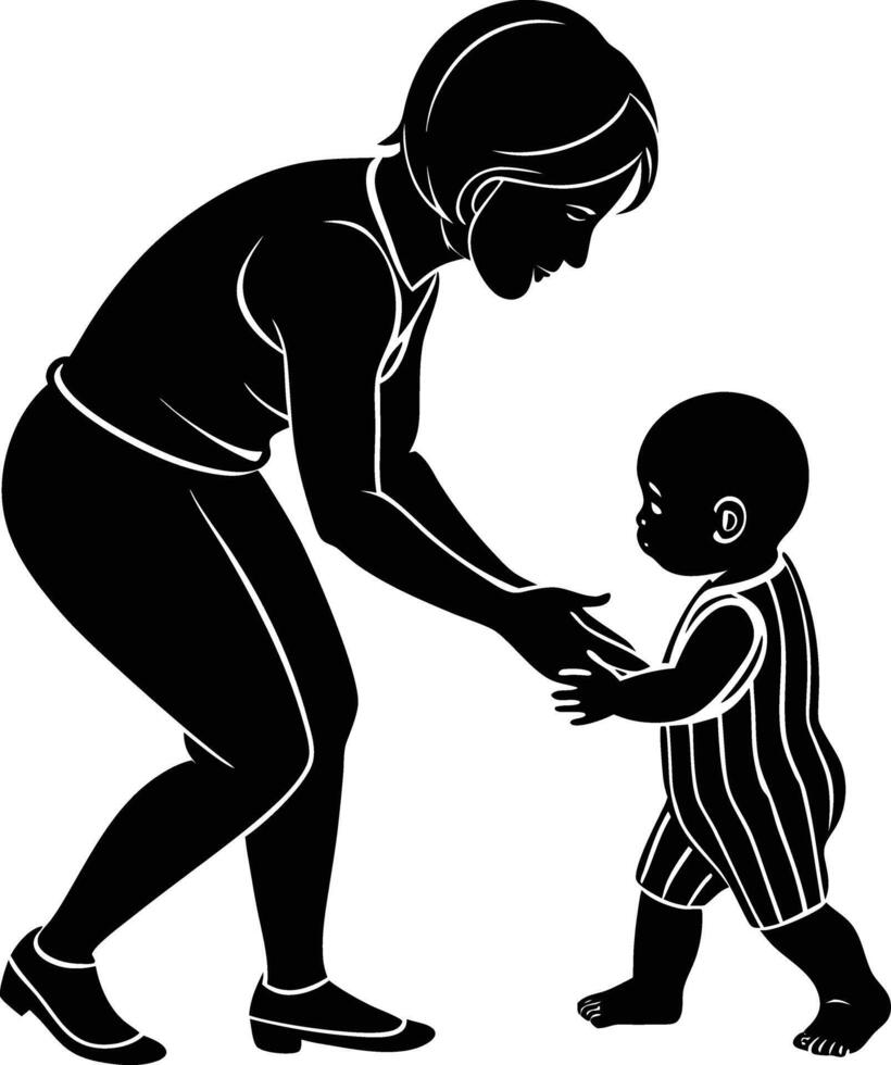 A woman and a baby are playing together vector