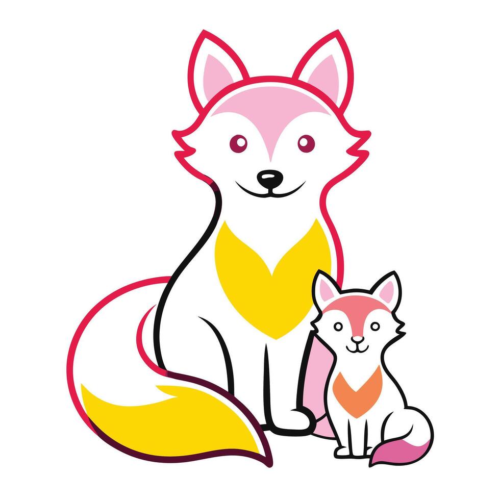 A cartoon fox and her cub on a white background vector
