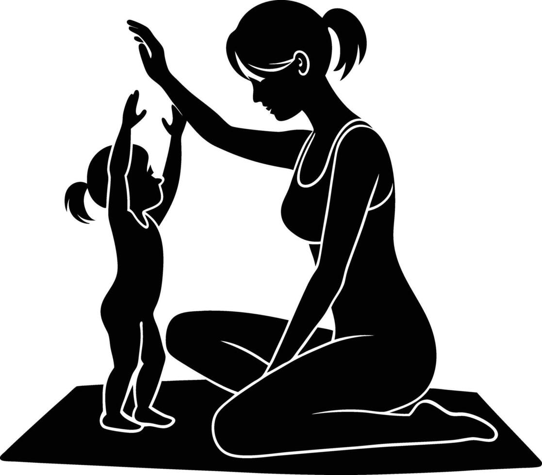 A woman and child doing yoga together vector