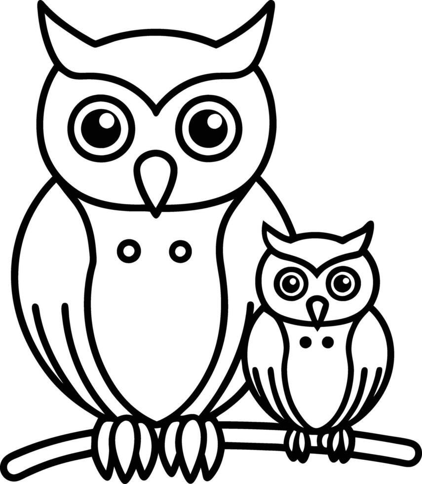 Owl and baby owl coloring pages vector