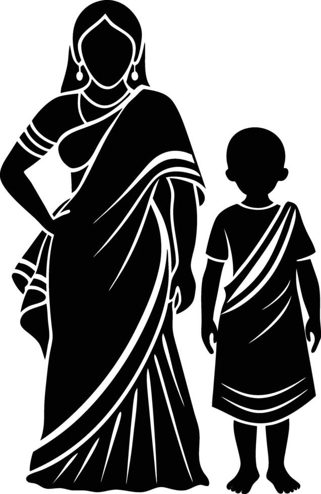 Indian woman and child in sari vector
