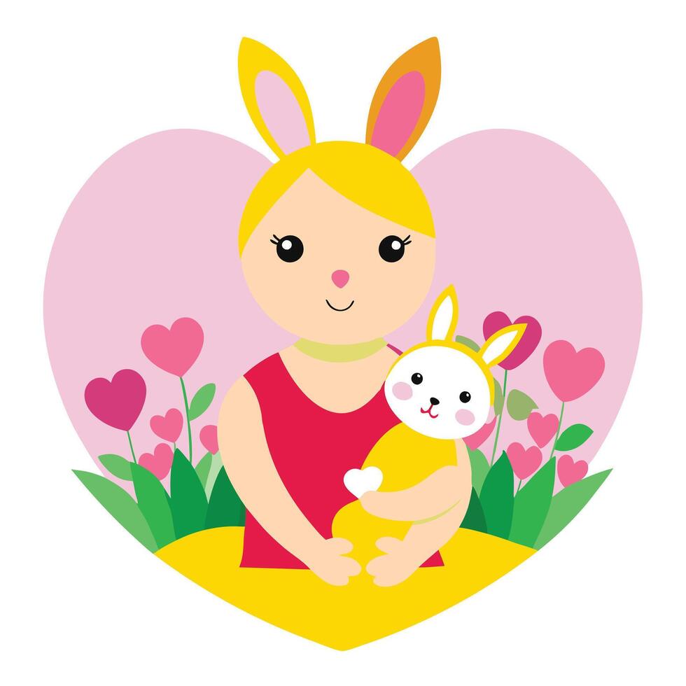 A woman holding a rabbit in her arms vector