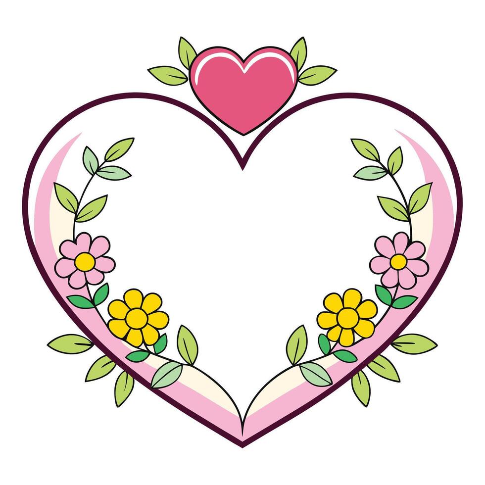 Heart with flowers and leaves vector