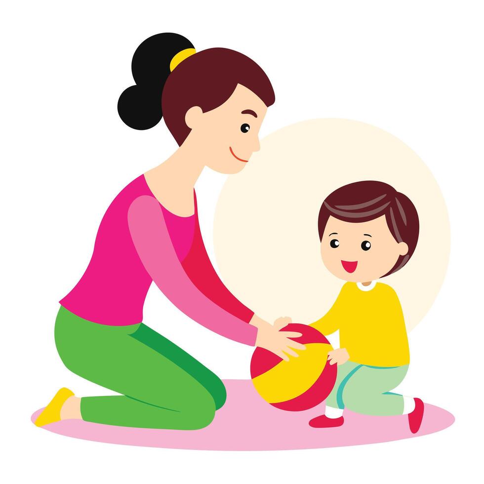 Mother and child playing with ball illustration vector