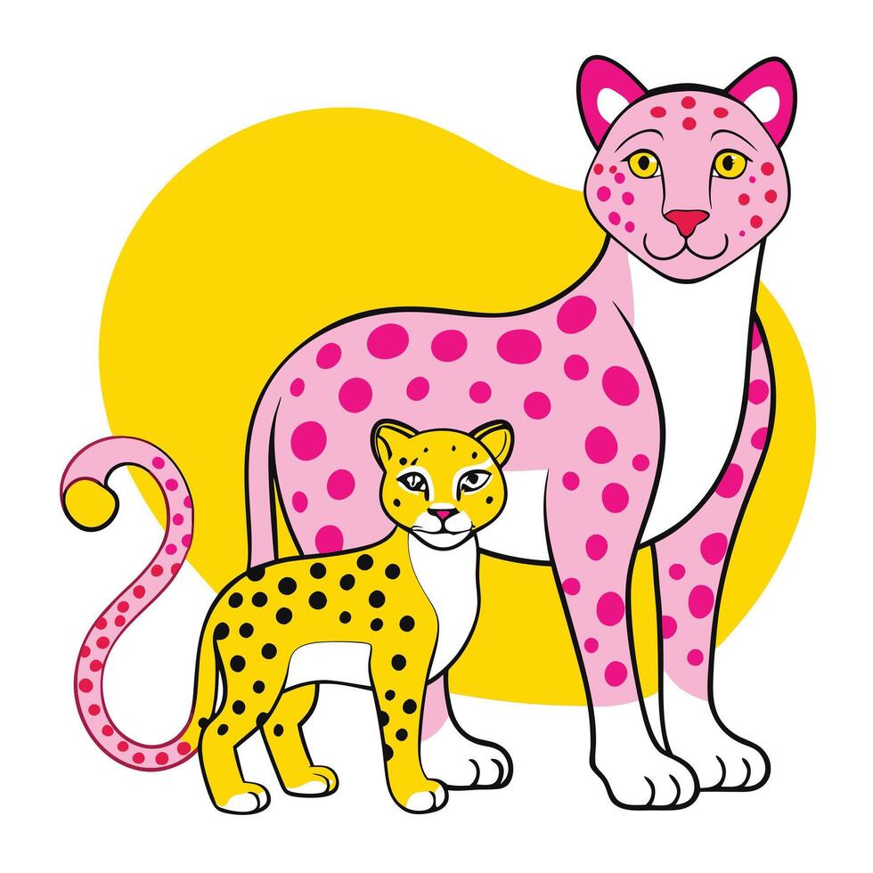 A pink leopard and a baby leopard vector