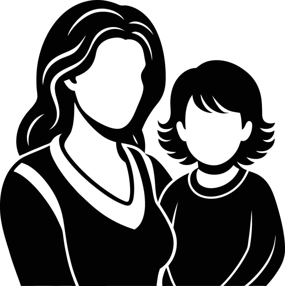 A black and white silhouette of a mother and child vector