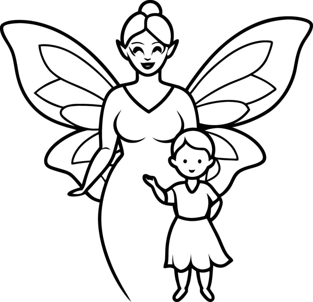 A fairy with a child coloring page vector