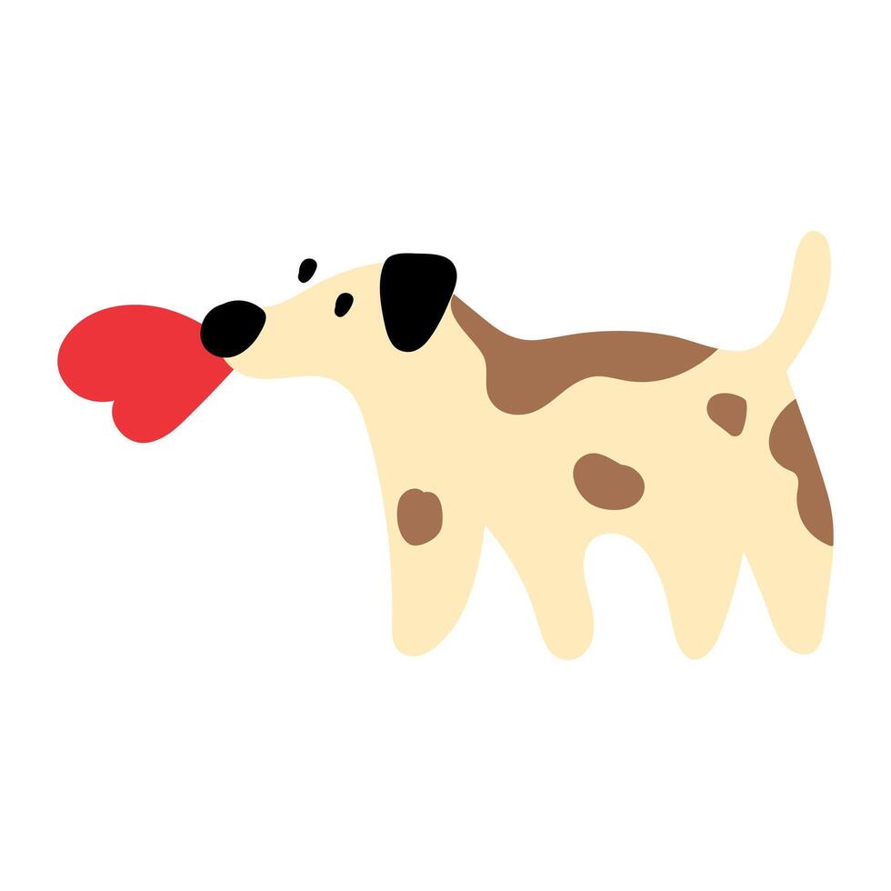 Terrier hold red heart in mouth. Hand drawn illustration. vector