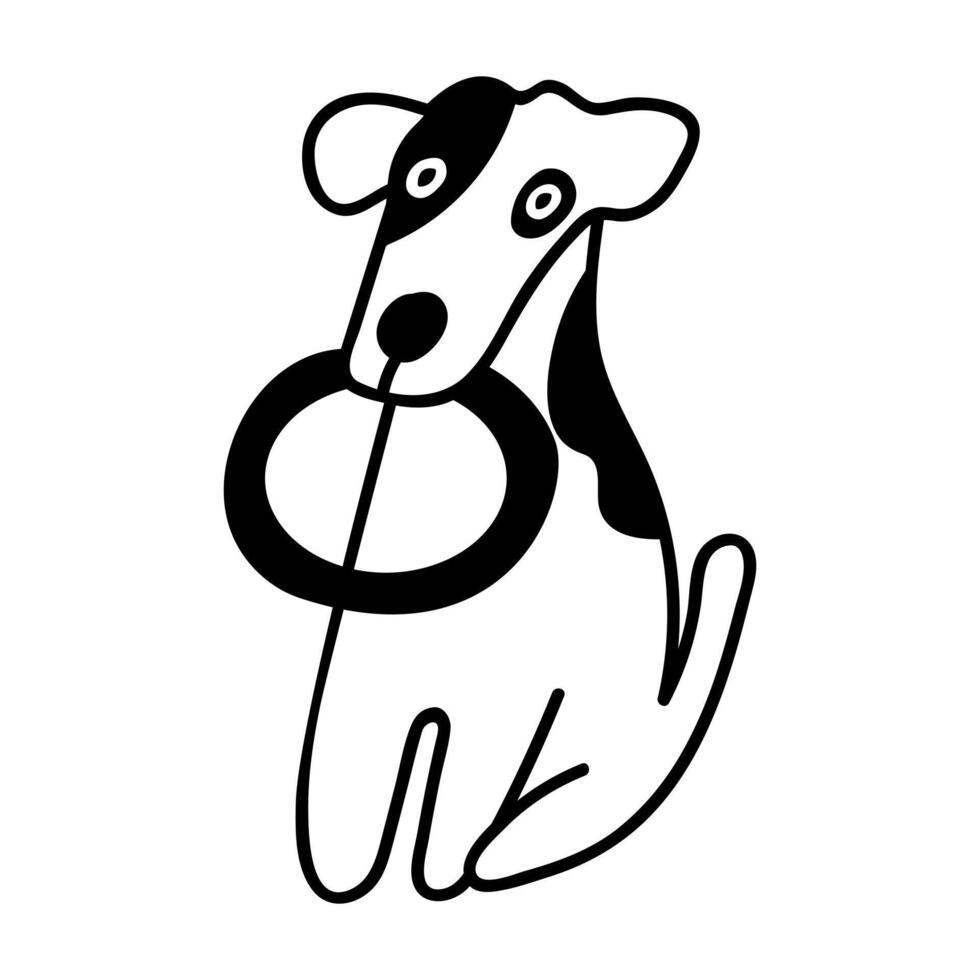 Outline icon. Terrier with circle toy. Hand drawn illustration on white background. vector