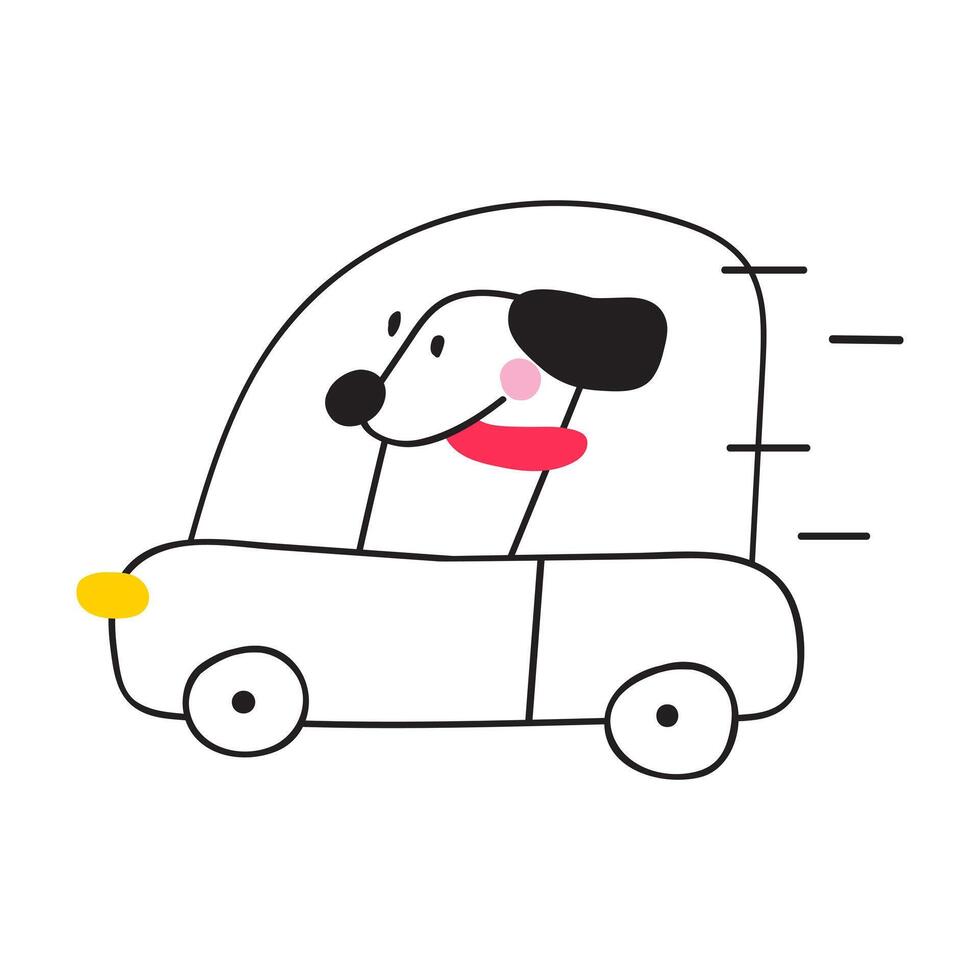 Outline icon. Dachshund ride in car. Illustration on white background. vector