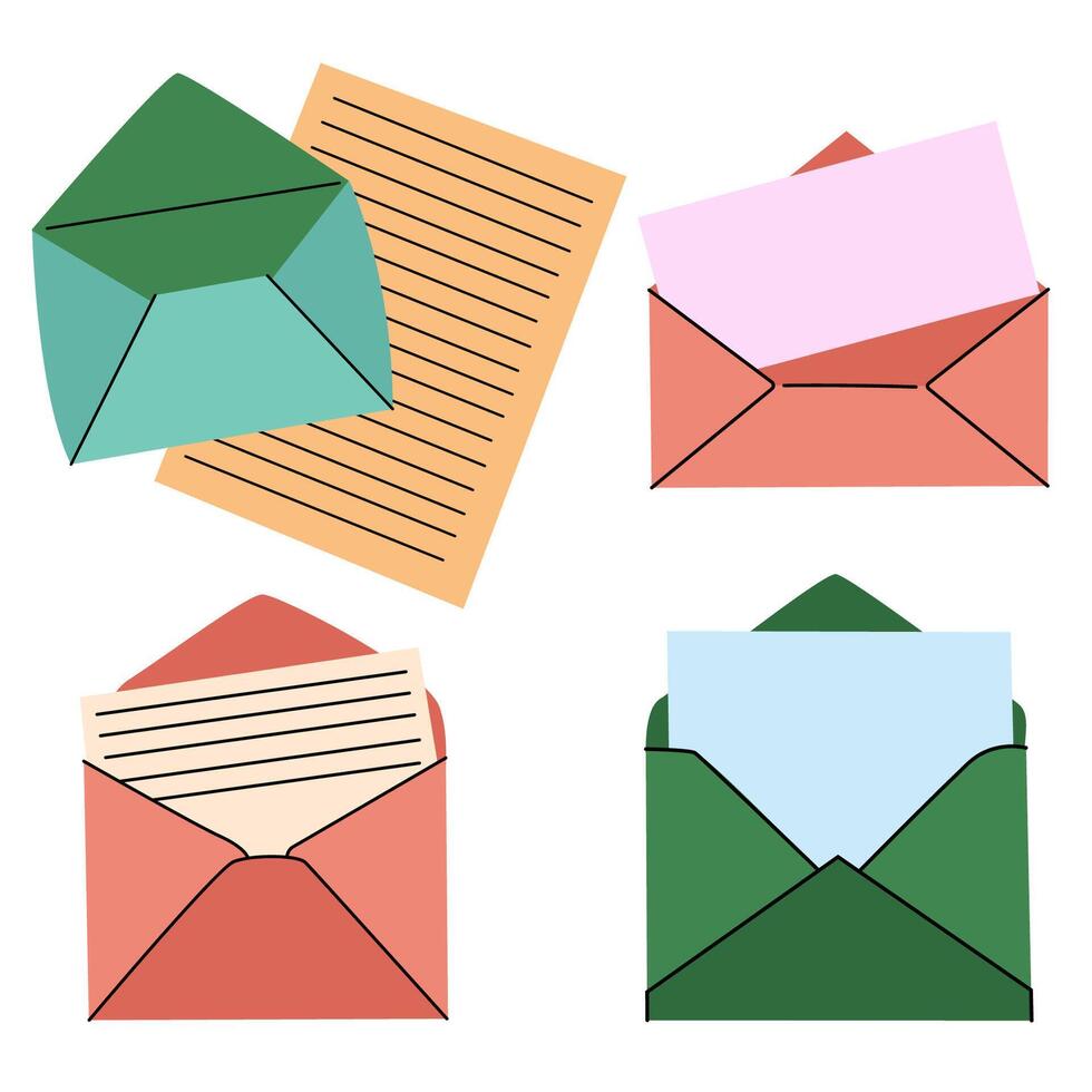 Set of open and closed colorful envelopes. Correspondence, communication, mail, newsletter, delivery concept vector