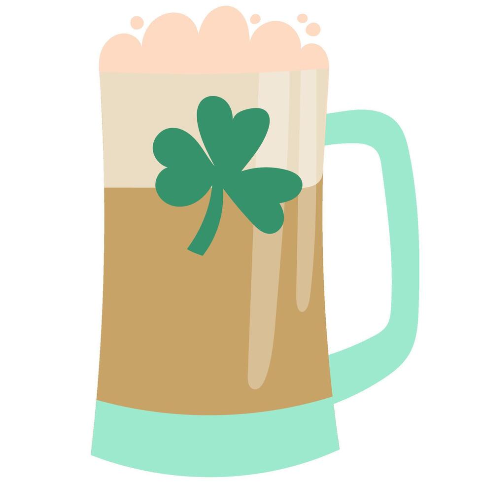 St. Patrick Day beer mug with clover. St. Patrick's Day. Ireland Feast day. vector