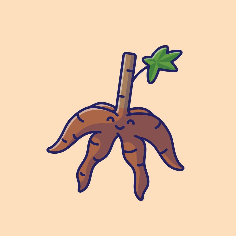 Cassava vegetable smiling face mascot cartoon illustration vector